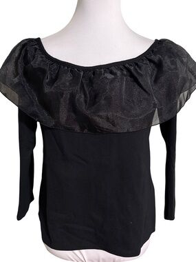 J. Crew Black Off-Shoulder Ruffle Sheer Overlay Top